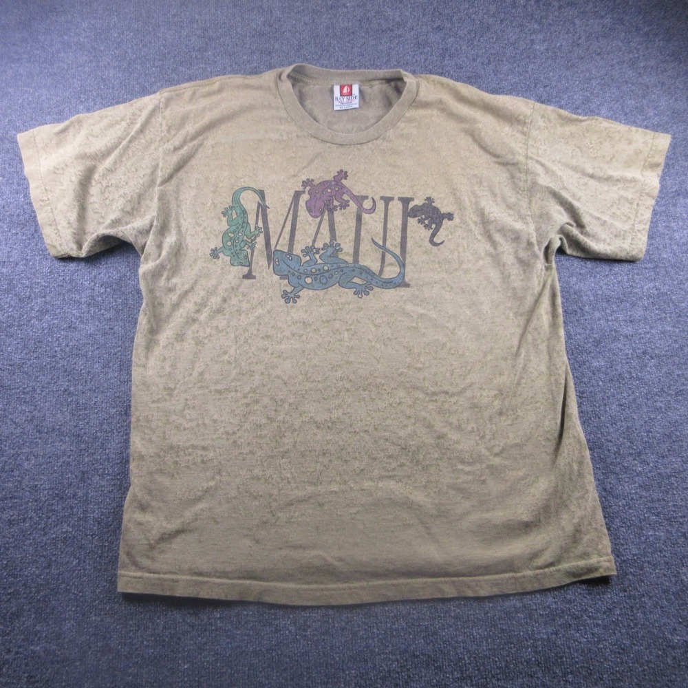 Bayside Shirt Mens 2XL Beige‎ Maui Gecko Graphic T Shirt Tee Made USA Hawaiian
